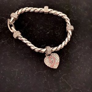 Brighton breast cancer sliver/pink heart bracelet